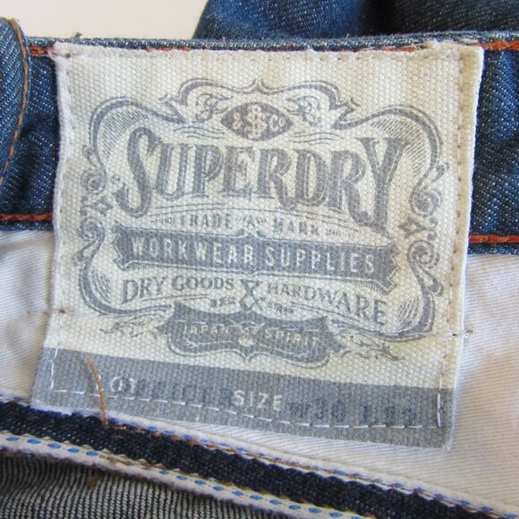Superdry Distressed Officer Blue Denim Cotton Japan Spirit 30 Straight Jeans - Picture 6 of 11